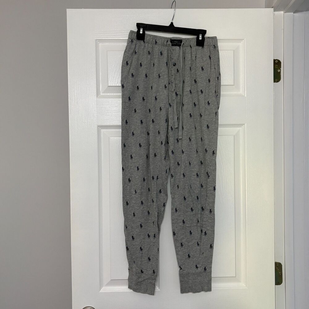 Polo Ralph Lauren Pajama Pants Men’s Small Gray Sleepwear Pony Print Cotton